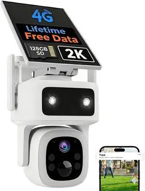 Solar Cellular Security Camera Outdoor Wireless,128GB SD Card, Lifetime Free Data&No Monthly Fee, No WiFi, 360° PTZ, 2K Night Vision, Human Tracking, PIR, 2-Way Audio, IP66 Waterproof Solar Cellular Security Camera Outdoor Wireless,128GB SD Card, Lifetime Free Data&No Monthly Fee, No WiFi, 360° PTZ, 2K Night Vision, Human Tracking, PIR, 2-Way Audio, IP66 Waterproof