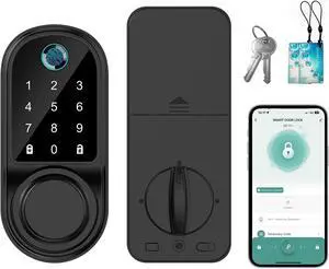Fingerprint Smart Door Lock, 5-in-1 Keyless Entry Door Lock with Keypad, APP Control Auto Lock Door Knob, Biometric Door Lock for Bedroom Office Standard Door (Black, Wi-Fi) Fingerprint Smart Door Lock, 5-in-1 Keyless Entry Door Lock with Keypad, APP Control Auto Lock Door Knob, Biometric Door Lock for Bedroom Office Standard Door (Black, Wi-Fi)
