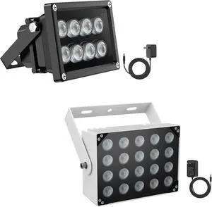 Univivi IR Illuminators for Security Camera with Power Adapter 850nm Infrared Illuminator 90 Degree Wide Angle 8-LEDs & 20-LEDs IR Infrared Light for Security Cameras Univivi IR Illuminators for Security Camera with Power Adapter 850nm Infrared Illuminator 90 Degree Wide Angle 8-LEDs & 20-LEDs IR Infrared Light for Security Cameras