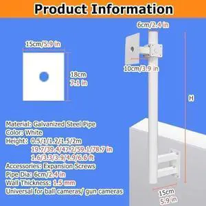 Adjustable Universal Outdoor Wall-Mount Surveillance Camera Pole, 19.7-78.7in Height for Security Cameras & Street Lights, Easy Install & Dismantle - Light Grey Adjustable Universal Outdoor Wall-Mount Surveillance Camera Pole, 19.7-78.7in Height for Security Cameras & Street Lights, Easy Install & Dismantle - Light Grey