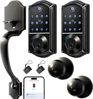 Veise VE017-H+VE017-K Fingerprint Smart Door Lock, App Control, Keyless Entry Front Door Lock Set, Emergency Power Port, Easy Install, Auto-Lock, Matte Black Veise VE017-H+VE017-K Fingerprint Smart Door Lock, App Control, Keyless Entry Front Door Lock Set, Emergency Power Port, Easy Install, Auto-Lock, Matte Black