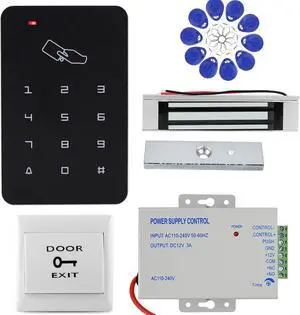 RFID Access Control Kit, Standalone System with 180kg Magnetic Lock, Power Supply, Exit Button, 10 Key Fobs,1000 Users,DC12V for Office Apartment Hotel RFID Access Control Kit, Standalone System with 180kg Magnetic Lock, Power Supply, Exit Button, 10 Key Fobs,1000 Users,DC12V for Office Apartment Hotel