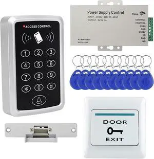 Door Access Control System Kit with NC Electric Strike Lock + 125KHz Access Control Keypad + DC12V 3A Power Supply + Exit Button +10pcs RFID Keyfobs Cards for Door Entry System Door Access Control System Kit with NC Electric Strike Lock + 125KHz Access Control Keypad + DC12V 3A Power Supply + Exit Button +10pcs RFID Keyfobs Cards for Door Entry System