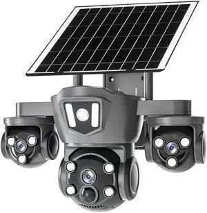 4K/8MP Solar-Powered Outdoor Security Camera, 2.4Ghz Wireless Wi-Fi, PTZ, Triple Lenses, PIR Human Detection, Color Night Vision, Two-Way Voice for Home/Business/Driveway/Parking Lot-Grey 4K/8MP Solar-Powered Outdoor Security Camera, 2.4Ghz Wireless Wi-Fi, PTZ, Triple Lenses, PIR Human Detection, Color Night Vision, Two-Way Voice for Home/Business/Driveway/Parking Lot-Grey
