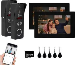 Wired Video Doorbell Apartment Intercom,7 inch Touch Screen Monitor(B),1080P Door Bell Camera(B),TUYA Smart Home Door Phone Kits,3 in 1 Unlock RFID Card for Home Villa,32G (2 Doorbell+2 Monitor) Wired Video Doorbell Apartment Intercom,7 inch Touch Screen Monitor(B),1080P Door Bell Camera(B),TUYA Smart Home Door Phone Kits,3 in 1 Unlock RFID Card for Home Villa,32G (2 Doorbell+2 Monitor)
