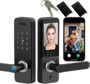 Face Recognition Smart Door Lock with Camera, Doorbell, Video Calling, APP Remote Control, Fingerprint, Password, IC Card, Key, Keyless Face Recognition Door Lock for Front Door, Entry Door, Black Face Recognition Smart Door Lock with Camera, Doorbell, Video Calling, APP Remote Control, Fingerprint, Password, IC Card, Key, Keyless Face Recognition Door Lock for Front Door, Entry Door, Black