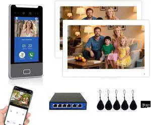 Face Recognition Access Control System,1-32 Unit Apartment Video Intercom System Doorphone Kit,10-Inch Monitor,5 inch Doorbell,Keypad Entry for Home Villa Security (1 doorbell + 2 monitor + 1 POE) Face Recognition Access Control System,1-32 Unit Apartment Video Intercom System Doorphone Kit,10-Inch Monitor,5 inch Doorbell,Keypad Entry for Home Villa Security (1 doorbell + 2 monitor + 1 POE)