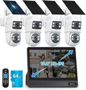 OOSSXX (2026 Updated) Solar Security Camera System Wireless Outdoor, 4MP Dual-Lens PTZ & Fixed View, 10CH NVR with 10" IPS Monitor, 64GB Storage, Dual Antennas, No Monthly Fee, 4-Cam Kit OOSSXX (2026 Updated) Solar Security Camera System Wireless Outdoor, 4MP Dual-Lens PTZ & Fixed View, 10CH NVR with 10" IPS Monitor, 64GB Storage, Dual Antennas, No Monthly Fee, 4-Cam Kit