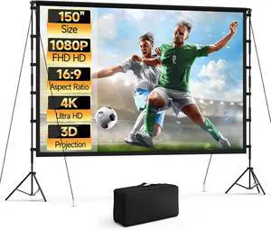 150 Inch Projector Screen with Stand, 16:9 4K HD Portable Outdoor/Indoor Movie Screen, Anti-Wrinkle Polyester Fabric with Carry Bag for Home Theater Backyard Camping 150 Inch Projector Screen with Stand, 16:9 4K HD Portable Outdoor/Indoor Movie Screen, Anti-Wrinkle Polyester Fabric with Carry Bag for Home Theater Backyard Camping