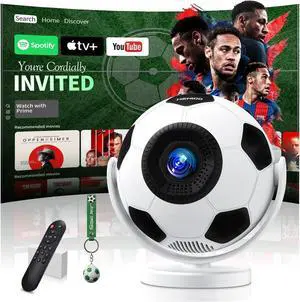 Mini Projector 4K 1280P, 2026 Upgraded Football Style Projector with WiFi 6 and Bluetooth 5.4, Auto Keystone Correction 360° Rotatable Portable Projector Compatible with HDMI/TV Stick/Laptop/USB,White Mini Projector 4K 1280P, 2026 Upgraded Football Style Projector with WiFi 6 and Bluetooth 5.4, Auto Keystone Correction 360° Rotatable Portable Projector Compatible with HDMI/TV Stick/Laptop/USB,White