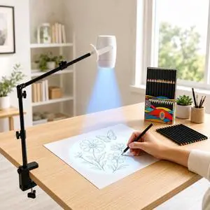 Art Projector for Tracing Drawing Painting, 1080P Drawing Projector with WiFi 6 & Bluetooth 5.0, iOS/Android Wireless Connection, Desk Clamp Projection Sketching Tool with 12-Color Rainbow Pencils Art Projector for Tracing Drawing Painting, 1080P Drawing Projector with WiFi 6 & Bluetooth 5.0, iOS/Android Wireless Connection, Desk Clamp Projection Sketching Tool with 12-Color Rainbow Pencils