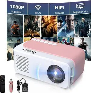Mini Projector, HD 1080P WiFi Video Projector, Portable Projector with Tripod, Gift for Kids, Home Theater Movie Phone Projector Compatible with USB, AV, Smartphone/Tablet/Laptop (pink) Mini Projector, HD 1080P WiFi Video Projector, Portable Projector with Tripod, Gift for Kids, Home Theater Movie Phone Projector Compatible with USB, AV, Smartphone/Tablet/Laptop (pink)