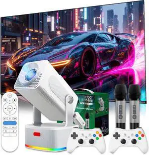 HCS350 PLUS 4-in-1 Mini Projector with 3D Games/Karaoke/2×8W Speaker,WiFi6 + BT5.4 1080P Game Projector,Android 11 450 Lumens,Auto Keystone+Electric Focus,Portable Projectors for Home/Outdoor (White) HCS350 PLUS 4-in-1 Mini Projector with 3D Games/Karaoke/2×8W Speaker,WiFi6 + BT5.4 1080P Game Projector,Android 11 450 Lumens,Auto Keystone+Electric Focus,Portable Projectors for Home/Outdoor (White)