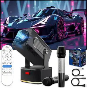 HCS350KTV 3-in-1 Portable Projector/Karaoke/Speaker,with Dual Mic,1080P Mini Projector with WiFi and Bluetooth,Android 11 450 Lumens,Auto Keystone&Electric Focus,2x8W Speaker,for Home/Outdoor (Black) HCS350KTV 3-in-1 Portable Projector/Karaoke/Speaker,with Dual Mic,1080P Mini Projector with WiFi and Bluetooth,Android 11 450 Lumens,Auto Keystone&Electric Focus,2x8W Speaker,for Home/Outdoor (Black)