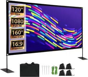 Projector Screen with Stand, 120 inch Outdoor 16:9 4K Front Rear HD Portable Projector Screen Indoor Foldable Movie Screen with Carry Bag, Sandbag for Home Backyard, Camping, Theater Projector Screen with Stand, 120 inch Outdoor 16:9 4K Front Rear HD Portable Projector Screen Indoor Foldable Movie Screen with Carry Bag, Sandbag for Home Backyard, Camping, Theater