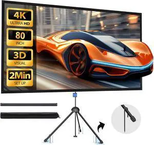 80" 4K HD PVC Projector Screen with Stand - 16:9, 1.5 Gain, Indoor/Outdoor, Wall Hanging & Ground Use, Includes Carry Bag 80" 4K HD PVC Projector Screen with Stand - 16:9, 1.5 Gain, Indoor/Outdoor, Wall Hanging & Ground Use, Includes Carry Bag