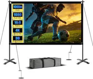 100inch Projector Screen with Stand, Large Projection Screen with Carry Bag 100inch Projector Screen with Stand, Large Projection Screen with Carry Bag