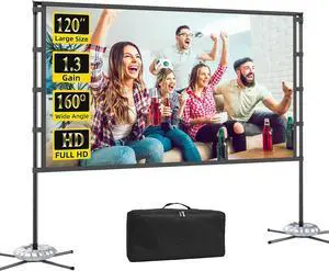 Outdoor 120-inch Projector Screen with Stand, Portable Foldable Indoor Movie Screen 16:9 HD 160° Viewing Double-Sided Projection Screen Suitable for Home Theater, Backyard, Party, Camping Outdoor 120-inch Projector Screen with Stand, Portable Foldable Indoor Movie Screen 16:9 HD 160° Viewing Double-Sided Projection Screen Suitable for Home Theater, Backyard, Party, Camping