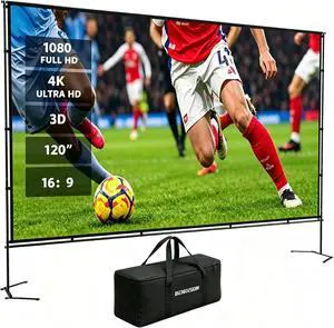 120inch Outdoor Projector Screen with Stand: 16:9 4K HD Portable Projector Screen Outdoor Indoor - Projection Screen for Backyard, Camping, Theater 120inch Outdoor Projector Screen with Stand: 16:9 4K HD Portable Projector Screen Outdoor Indoor - Projection Screen for Backyard, Camping, Theater