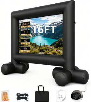 16FT Inflatable Projector Screen Outdoor Movie Screen Built-in Air Blower 16FT Inflatable Projector Screen Outdoor Movie Screen Built-in Air Blower
