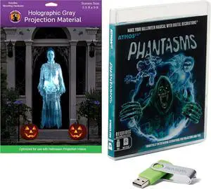 AtmosFX Phantasms USB + 5.5' x 9' Large Gray Holographic Screen for Halloween Projection AtmosFX Phantasms USB + 5.5' x 9' Large Gray Holographic Screen for Halloween Projection