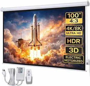 100" Motorized Projector Screen 4:3, Electric Automatic Projection Screen with Remote Control & Wall/Ceiling Mount, Motorized 4K 3D HD Projection for Home Theater Movies Office Classroom 100" Motorized Projector Screen 4:3, Electric Automatic Projection Screen with Remote Control & Wall/Ceiling Mount, Motorized 4K 3D HD Projection for Home Theater Movies Office Classroom