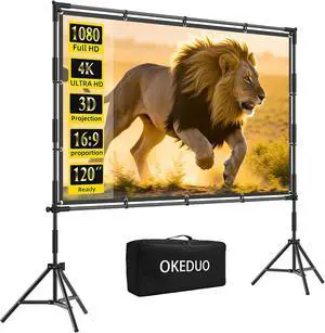 120 Inch Projector Screen with Stand, Indoor Outdoor Projection Movie Screen 16:9 4K HD Foldable Wrinkle-Free Front & Rear Projection Screen for Backyard Movie Night,Camping, Wedding 120 Inch Projector Screen with Stand, Indoor Outdoor Projection Movie Screen 16:9 4K HD Foldable Wrinkle-Free Front & Rear Projection Screen for Backyard Movie Night,Camping, Wedding