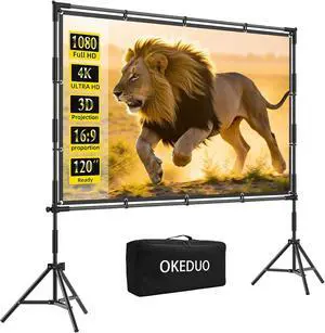 120-in Projector Screen with Stand, Outdoor Indoor Portable Movie Screen 16:9 Detachable Wall-Mount & Bracket Dual Use Wrinkle-Free Washable Front & Rear Projection Screen for Backyard Watch Gym Game 120-in Projector Screen with Stand, Outdoor Indoor Portable Movie Screen 16:9 Detachable Wall-Mount & Bracket Dual Use Wrinkle-Free Washable Front & Rear Projection Screen for Backyard Watch Gym Game