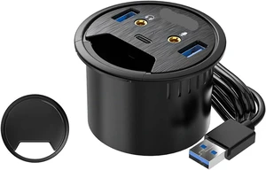 Desktop Grommet USB 3 HUB with Headphone Microphone Port TY>pe C Card Reader OTG Adapter Splitter for Accessories(USB 3.0 Type C) Desktop Grommet USB 3 HUB with Headphone Microphone Port TY>pe C Card Reader OTG Adapter Splitter for Accessories(USB 3.0 Type C)