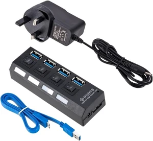 USB 3 Hub Multi Splitter Hab Use Power Adapter 7 Port Multiple Expander USB3 with Switch for PC(4 Ports UK) USB 3 Hub Multi Splitter Hab Use Power Adapter 7 Port Multiple Expander USB3 with Switch for PC(4 Ports UK)