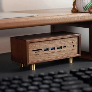12-in-1 USB Docking Station, USB Switcher, with Dual SD/TF Card Reader Slots and 3.5mm Audio Jack, Solid Wood USB3.0, for Phones, Tablets, Gadgets 12-in-1 USB Docking Station, USB Switcher, with Dual SD/TF Card Reader Slots and 3.5mm Audio Jack, Solid Wood USB3.0, for Phones, Tablets, Gadgets