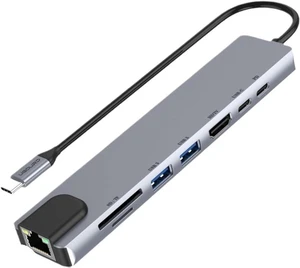 RJ45 100M/1000Mbps Ethernet to USB C Adapter Docking Station TY>pe to HDMI HUB 4K 30HZ V/GA Headphone PD 100W USB3 Extencion(S81-1000M 8-in-1) RJ45 100M/1000Mbps Ethernet to USB C Adapter Docking Station TY>pe to HDMI HUB 4K 30HZ V/GA Headphone PD 100W USB3 Extencion(S81-1000M 8-in-1)