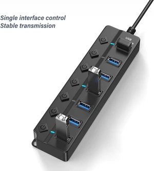 7 Port USB 2.0 Hub Multi-Port Adapter USB Splitter Energy Saving Switch Connecting Multiple Devices 7 Port USB 2.0 Hub Multi-Port Adapter USB Splitter Energy Saving Switch Connecting Multiple Devices