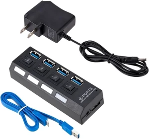 USB 3 Hub Multi Splitter Hab Use Power Adapter 7 Port Multiple Expander USB3 with Switch for PC(4 Ports US) USB 3 Hub Multi Splitter Hab Use Power Adapter 7 Port Multiple Expander USB3 with Switch for PC(4 Ports US)