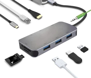 9 Port Type c USB hub USB3.0 * 3 HD-MI*1 AUDIO3.5mm*1 SD*1 TF*1 PD*1 Support All Type-c Channel Computers 9 Port Type c USB hub USB3.0 * 3 HD-MI*1 AUDIO3.5mm*1 SD*1 TF*1 PD*1 Support All Type-c Channel Computers