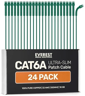 Everest Ultra Slim Cat6a Ethernet Patch Cables 2ft (24-Pack) Green | Bendable, Thin and Flexible Everest Ultra Slim Cat6a Ethernet Patch Cables 2ft (24-Pack) Green | Bendable, Thin and Flexible