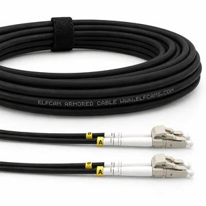 Elfcam® - 300m/984ft Outdoor and Indoor Shielded Armored Fiber Optic Cable LC/UPC to LC/UPC OM3 Mutimode Duplex 50/125m LSZH, Black (300M) Elfcam® - 300m/984ft Outdoor and Indoor Shielded Armored Fiber Optic Cable LC/UPC to LC/UPC OM3 Mutimode Duplex 50/125m LSZH, Black (300M)