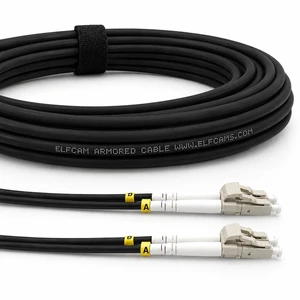 Elfcam® - 300m/984ft Outdoor and Indoor Shielded Armored Fiber Optic Cable LC/UPC to LC/UPC OM3 Mutimode Duplex 50/125m LSZH, Black (300M) Elfcam® - 300m/984ft Outdoor and Indoor Shielded Armored Fiber Optic Cable LC/UPC to LC/UPC OM3 Mutimode Duplex 50/125m LSZH, Black (300M)