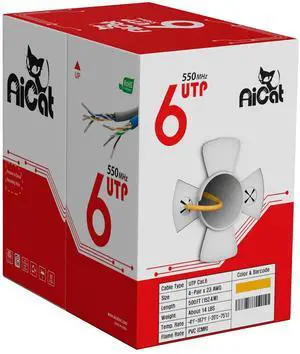 AiCat Cat6 Ethernet Cable 500ft - 23 AWG, CMR, ETL, Insulated Solid Bare Copper Wire Cat 6 Cable with Noise Reducing Cross Separator - 550MHZ / 10 Gigabit Speed Unshielded UTP LAN Cable (Yellow) AiCat Cat6 Ethernet Cable 500ft - 23 AWG, CMR, ETL, Insulated Solid Bare Copper Wire Cat 6 Cable with Noise Reducing Cross Separator - 550MHZ / 10 Gigabit Speed Unshielded UTP LAN Cable (Yellow)