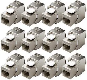 12-Pack Shielded Cat6A / Cat6 Keystone Jack 10Gbps Zinc-Alloy Housing Modular Termination 12-Pack Shielded Cat6A / Cat6 Keystone Jack 10Gbps Zinc-Alloy Housing Modular Termination