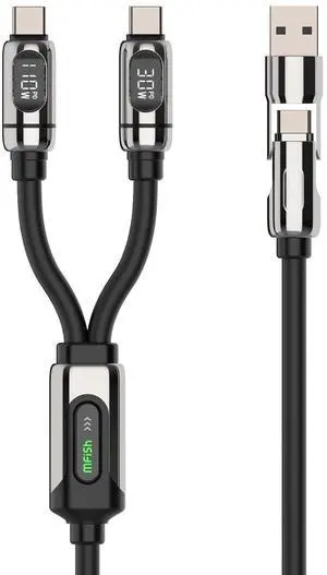 MFish 140W 2-in-1 USB C to USB C Cable, Dual USB-C Fast Charging Cord with LED Power Display, PD 3.1 Smart Power Split for MacBook Pro/Air, iPad Pro, iPhone 17/16/15, Galaxy, 5FT Black MFish 140W 2-in-1 USB C to USB C Cable, Dual USB-C Fast Charging Cord with LED Power Display, PD 3.1 Smart Power Split for MacBook Pro/Air, iPad Pro, iPhone 17/16/15, Galaxy, 5FT Black