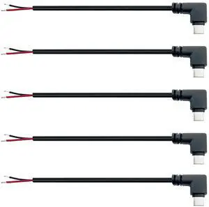 5Pcs 25CM 22AWG Right Angle USB Type-C 2 Core Pigtail Cable, 3A 5V 90Degree USB-C Male Plug to 2Pin Bare Wire Open End Extension Cable for DIY 5Pcs 25CM 22AWG Right Angle USB Type-C 2 Core Pigtail Cable, 3A 5V 90Degree USB-C Male Plug to 2Pin Bare Wire Open End Extension Cable for DIY