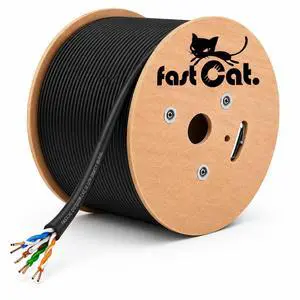 fast Cat. Cat5e Outdoor, 500ft, Waterproof Direct Burial Rated CMX, Black 24AWG Solid Bare Copper, 350MHz, UL Listed, Unshielded UTP, Bulk Ethernet Cable fast Cat. Cat5e Outdoor, 500ft, Waterproof Direct Burial Rated CMX, Black 24AWG Solid Bare Copper, 350MHz, UL Listed, Unshielded UTP, Bulk Ethernet Cable