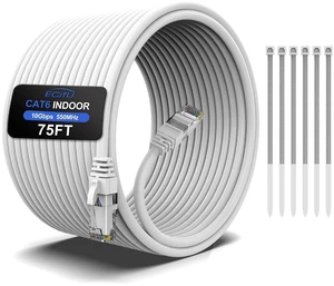 Cat6 Ethernet Cable 75 Feet, Cat 6 Patch Cable, Cat6 Cable, Network Cable, Internet Cable 24AWG, UTP CCA - White 75FT Cat6 Ethernet Cable 75 Feet, Cat 6 Patch Cable, Cat6 Cable, Network Cable, Internet Cable 24AWG, UTP CCA - White 75FT