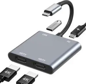 USB C to Dual HDMI Adapter 4K@30Hz, USB C Hub Multiport Adapter with Dual HDMI, USB 3.0, 100W PD, Dual Monitor Adapter Support USB C to HDMI Splitter Extended Display for Laptop USB C to Dual HDMI Adapter 4K@30Hz, USB C Hub Multiport Adapter with Dual HDMI, USB 3.0, 100W PD, Dual Monitor Adapter Support USB C to HDMI Splitter Extended Display for Laptop