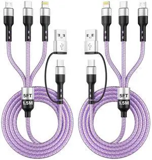 Travel Essentials, 3 in 2 Multi Charging Cable USB C Charger for iPhone 17, Multi Charger Cord with Type C/Lightning/Micro USB, Compatible for iPhone 17 to 11, Android, Galaxy, iPad, 2Pack-5 FT Travel Essentials, 3 in 2 Multi Charging Cable USB C Charger for iPhone 17, Multi Charger Cord with Type C/Lightning/Micro USB, Compatible for iPhone 17 to 11, Android, Galaxy, iPad, 2Pack-5 FT