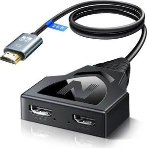 NEWCARE 4K HDMI Splitter 1 in 2 Out with Built-in 2.6FT HDMI 2.0 Cable | Works with 2 TVs of Different Sizes at The Same Time, Mirror 1 Source to 2 Screens, No Extended Display, Support PS5, Monitor NEWCARE 4K HDMI Splitter 1 in 2 Out with Built-in 2.6FT HDMI 2.0 Cable | Works with 2 TVs of Different Sizes at The Same Time, Mirror 1 Source to 2 Screens, No Extended Display, Support PS5, Monitor