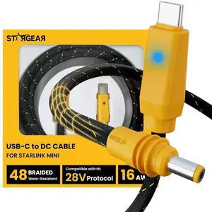 Starlink Mini Cable 6.5FT, 16AWG Starlink Cable with Indicator Light 140W USB C to DC, Braided Wear-Resistant Accessories for Starlink Work with 20V/65W, 20V/100W, 28V/140W PD Power Source (Yellow) Starlink Mini Cable 6.5FT, 16AWG Starlink Cable with Indicator Light 140W USB C to DC, Braided Wear-Resistant Accessories for Starlink Work with 20V/65W, 20V/100W, 28V/140W PD Power Source (Yellow)