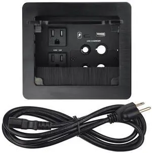 Tabletop Brush Cable Cubby Connectivity Box with 2 AC Power + 1 USB-A Charger + 1 USB-C Charger + 4 Cable Holes with 5.58ft Power Cord for Conference Office(Black) Tabletop Brush Cable Cubby Connectivity Box with 2 AC Power + 1 USB-A Charger + 1 USB-C Charger + 4 Cable Holes with 5.58ft Power Cord for Conference Office(Black)