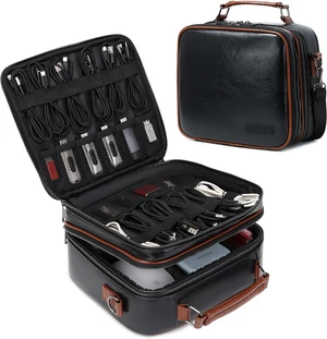 KYALOU Electronics Travel Organizer, Large Electronic Accessories Cable Case with Adjustable Dividers, Waterproof Tech Storage Bag Gifts with Double Layers for Cord, Charger, Power Bank - Black KYALOU Electronics Travel Organizer, Large Electronic Accessories Cable Case with Adjustable Dividers, Waterproof Tech Storage Bag Gifts with Double Layers for Cord, Charger, Power Bank - Black